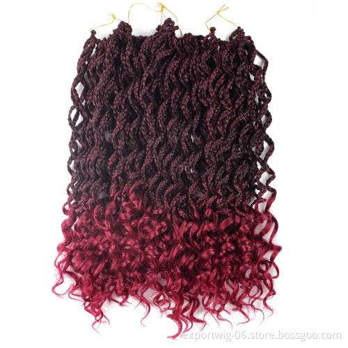 Wholesale Curly Box Twist Crochet Braids Hair Extensions Box Braiding Hair Synthetic Fiber Ombre Color For Women 18 Inches